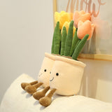 Lifelike Tulip&Succulent Plants Plush Stuffed Toys Soft Bookshelf Decor Doll Creative Potted Flowers Pillow for Girls Kids Gift