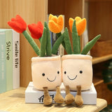 Lifelike Tulip&Succulent Plants Plush Stuffed Toys Soft Bookshelf Decor Doll Creative Potted Flowers Pillow for Girls Kids Gift