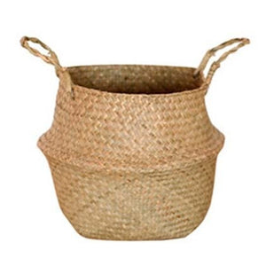 Handmade Bamboo Storage Baskets Foldable Laundry Straw Patchwork Wicker Rattan Seagrass Belly Garden Flower Pot Plante Basket